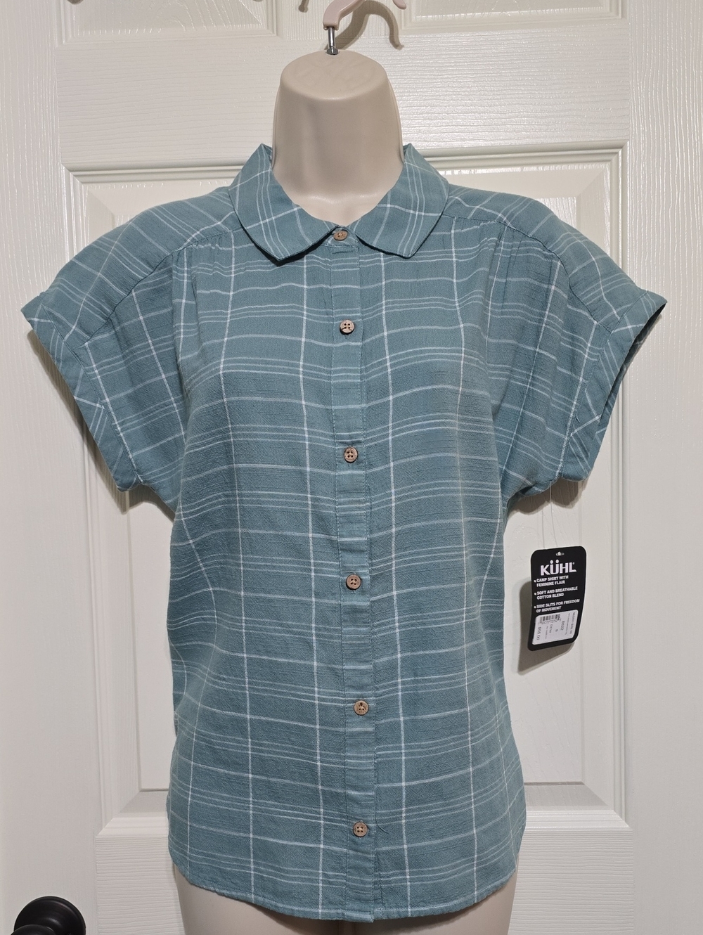 Kuhl Soft Teal Plaid Short-Sleeve Button-Down Shirt